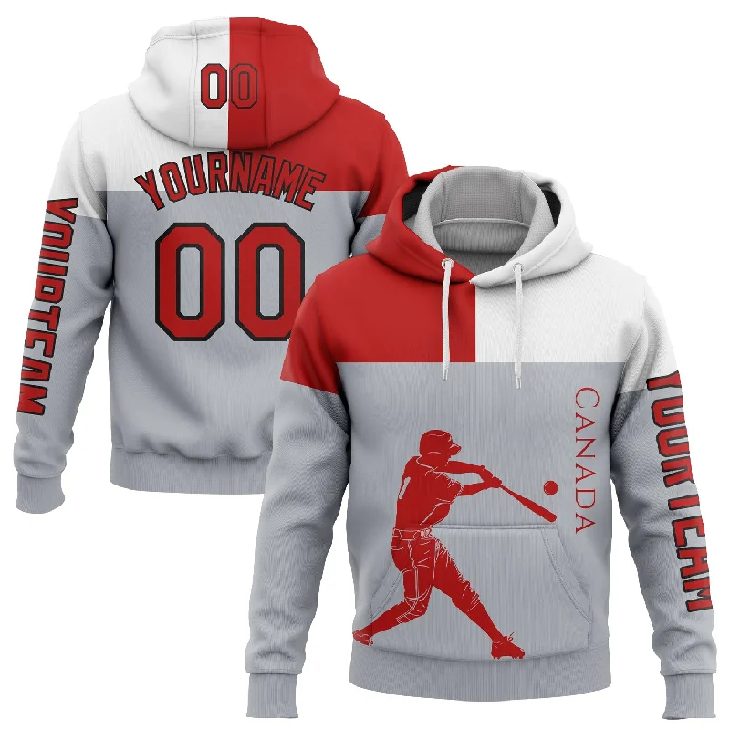 Custom Stitched Gray Red Fire Red-Black 3D Canada Canadian Flag Sports Pullover Sweatshirt Hoodie