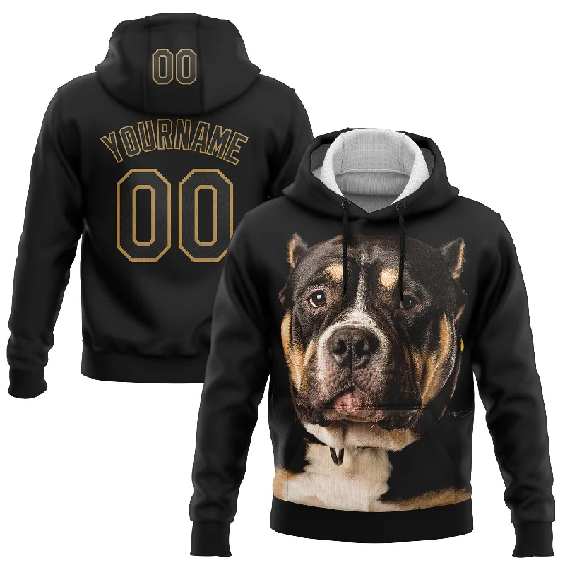 Custom Stitched Black Old Gold 3D Pattern Design American Bullydog Sports Pullover Sweatshirt Hoodie