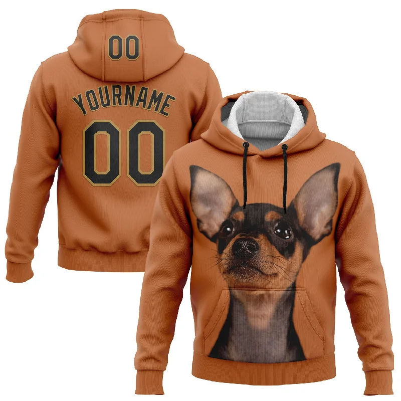 Custom Stitched Orange Black-Old Gold 3D Pattern Design Prague Ratter Sports Pullover Sweatshirt Hoodie