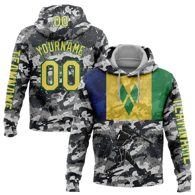 Custom Stitched Camo Yellow-Grass Green 3D Saint Vincent And The Grenadines Flag Sports Pullover Sweatshirt Salute To Service Hoodie