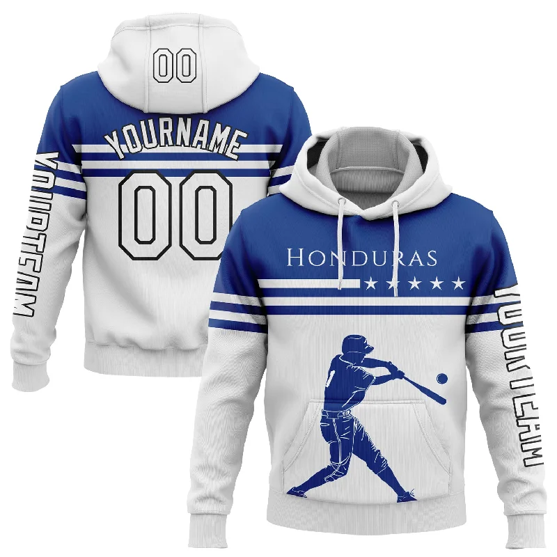 Custom Stitched White Royal-Black 3D Honduras Honduran Flag Sports Pullover Sweatshirt Hoodie