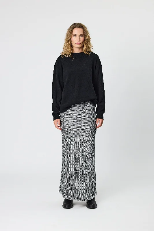 CHARLIE MAXI SKIRT - BLACK HOUNDSTOOTH