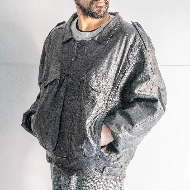 1980-90s England black color flight leather jacket