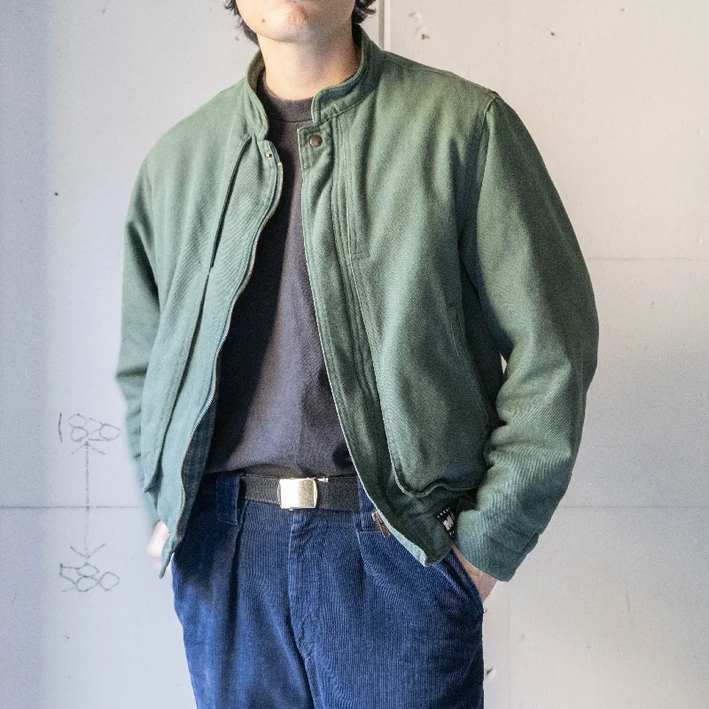 1990s Italy moss green color stand collar canvas short jacket　