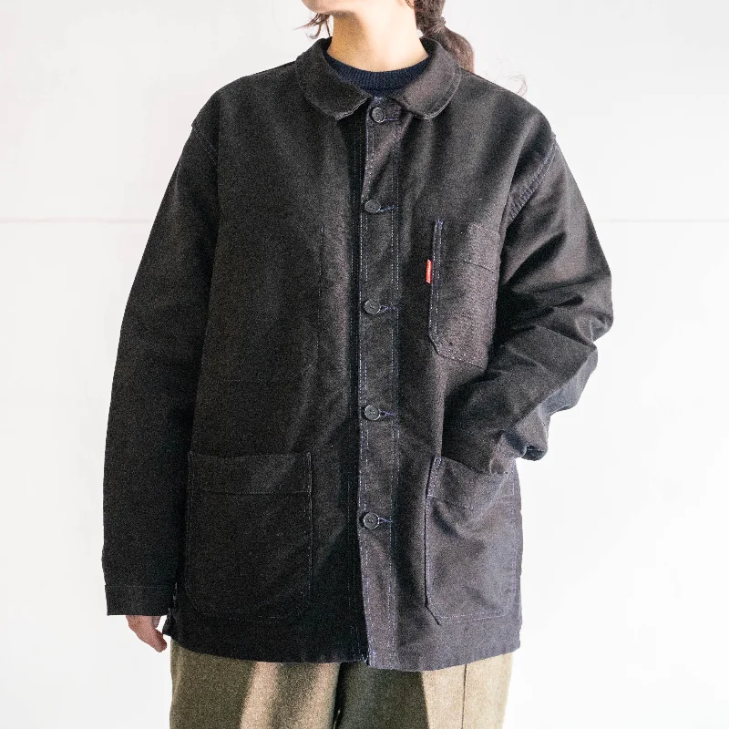 around 1980s France moleskin work jacket 'Adolphe Lafont' -black dyed-