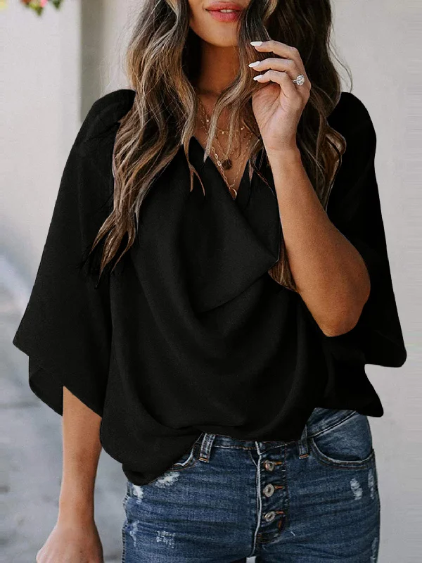 Size Inclusive Cowl Neck Three-Quarter Sleeve Blouse