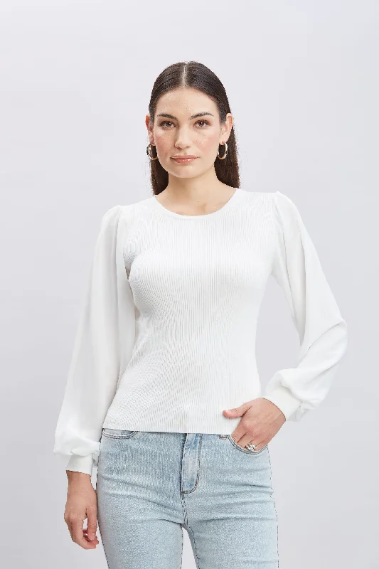 Chiffon Sleeve Rib Sweater