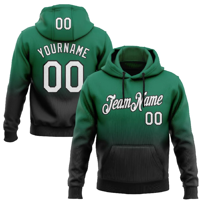 Custom Stitched Kelly Green White-Black Fade Fashion Sports Pullover Sweatshirt Hoodie