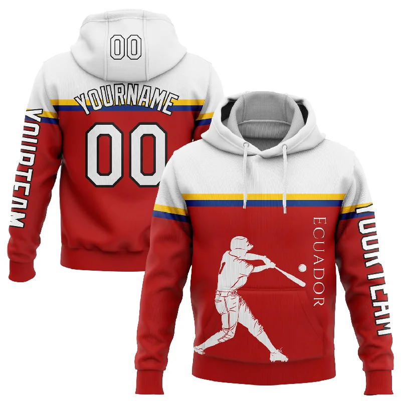 Custom Stitched Red Yellow Royal-Black 3D Ecuador Ecuadorian Flag Sports Pullover Sweatshirt Hoodie