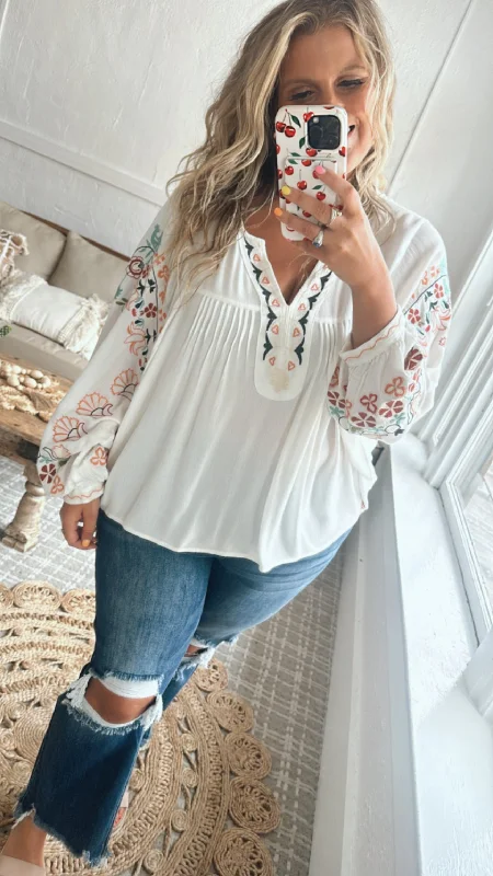 Emmy Embroidered Blouse, White