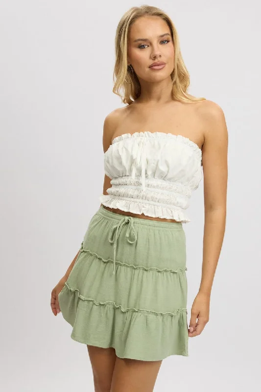 Green Skater Skirt High Rise Tiered Mini