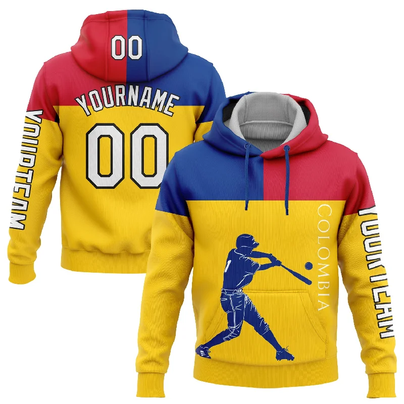 Custom Stitched Gold Royal Red-Black 3D Colombia Colombian Flag Sports Pullover Sweatshirt Hoodie