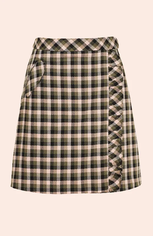 Woven Plaid Wrap Skirt | Olive/Rose