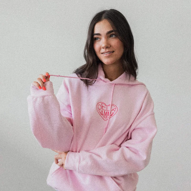 Pink on Pink Embroidered Heart Hoodie