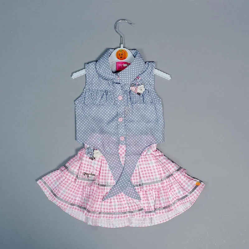 Skirt And Top For Kids In Grey Color