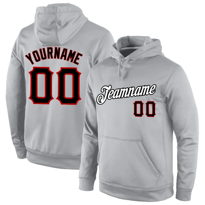 Custom Stitched Gray Black-Red Sports Pullover Sweatshirt Hoodie