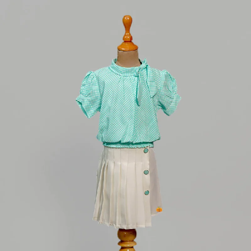 Puffed Sleeves Skirt And Top For Kids