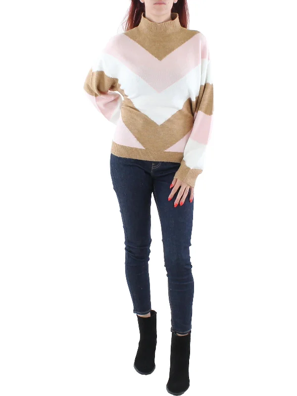 Womens Knit Chevron Mock Turtleneck Sweater