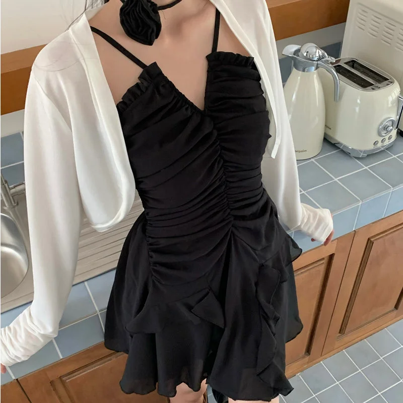 Sexy V-neck slip dress woman Qiu Chun wants to slim and show thin A-line skirt LL-568