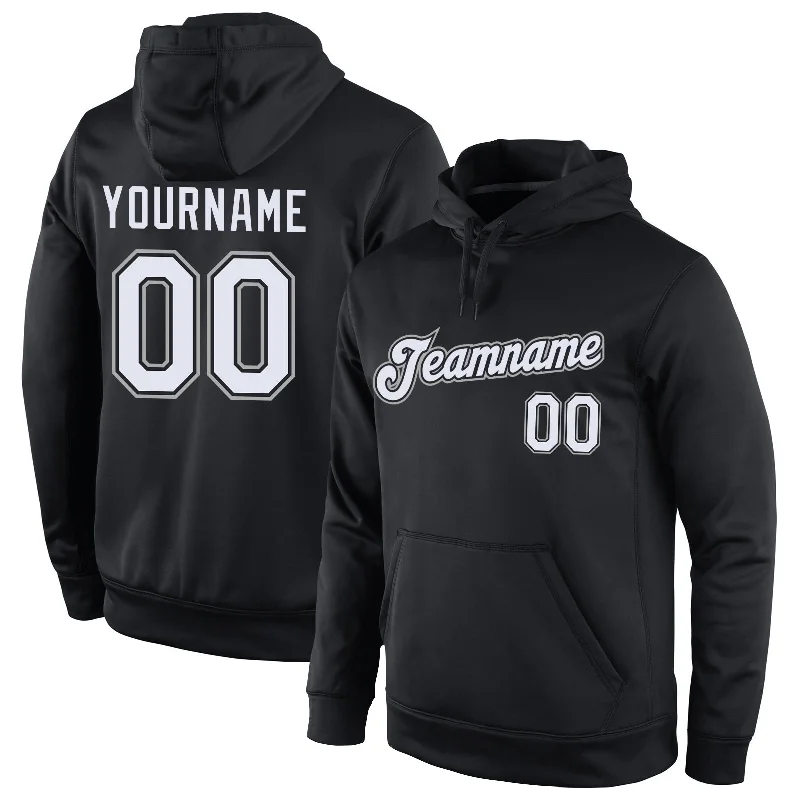 Custom Stitched Black White-Gray Sports Pullover Sweatshirt Hoodie