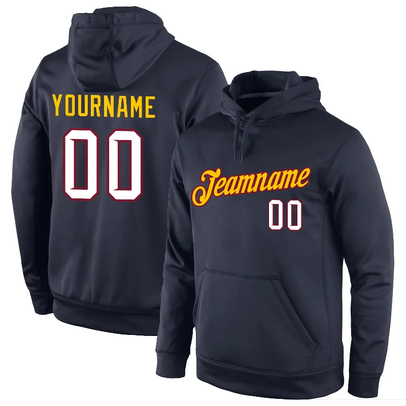 Custom Stitched Navy White-Gold Sports Pullover Sweatshirt Hoodie