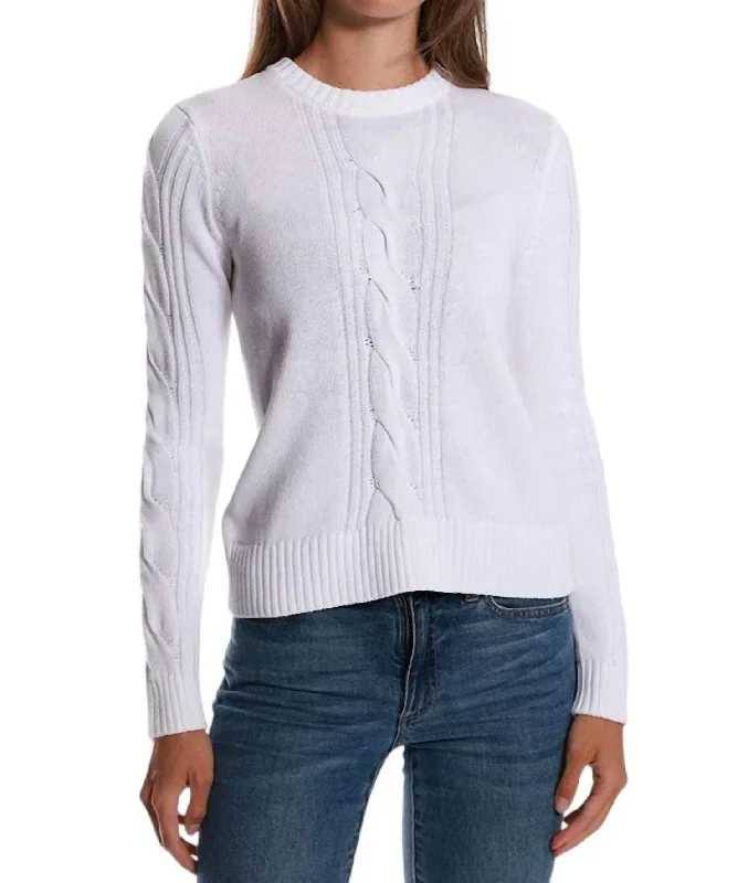 Cotton Cashmere Center Cable Sweater In White