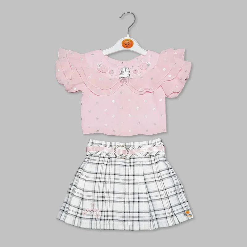 Western Set For Girls And Kids With Checks Pattern Skirt