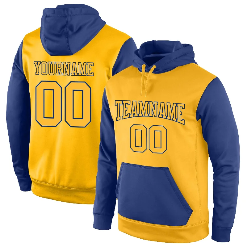 Custom Stitched Gold Gold-Royal Sports Pullover Sweatshirt Hoodie