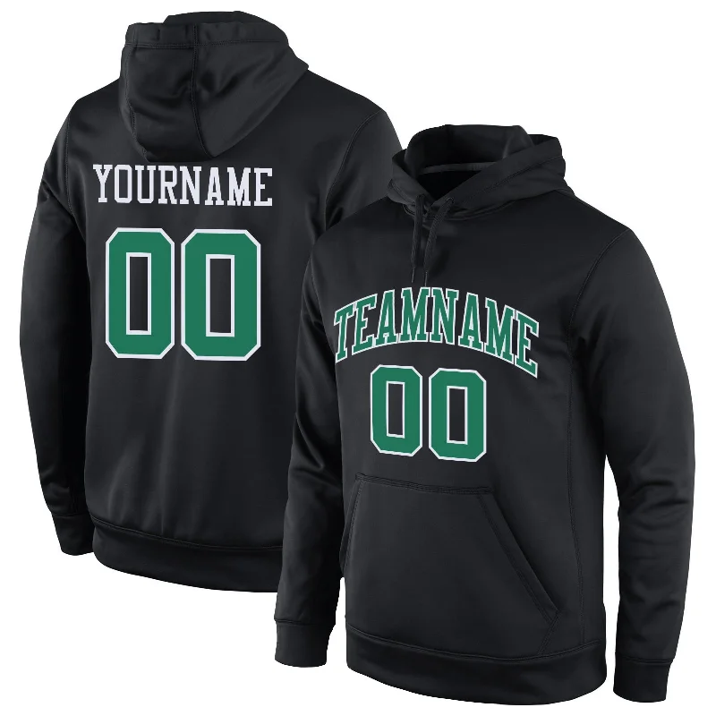 Custom Stitched Black Kelly Green-White Sports Pullover Sweatshirt Hoodie