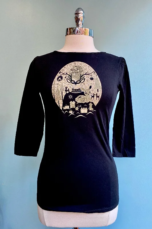 Vintage Holiday Girl Tee in Noir Night by Blue Platypus