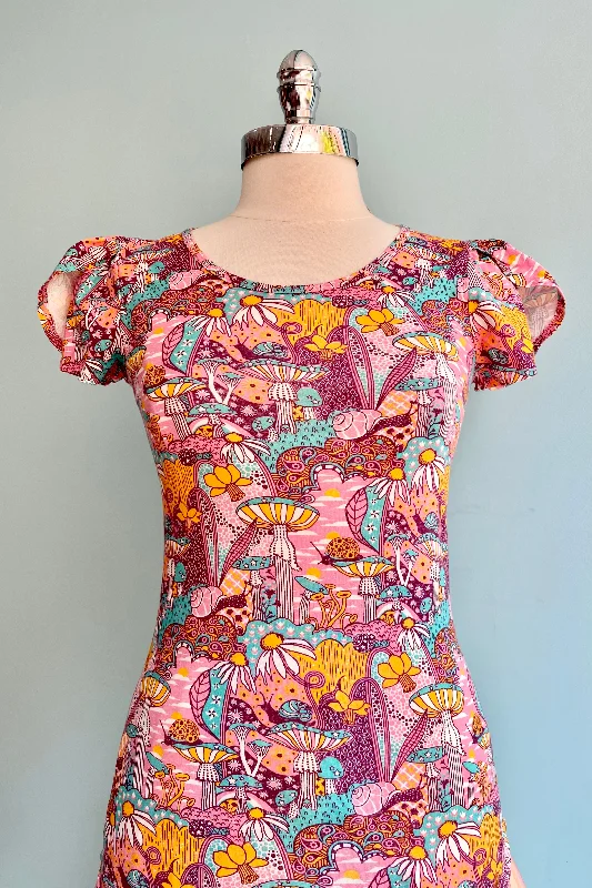 Pink and Purple Mushroom Tulip Sleeve T-Shirt Top by Blue Platypus