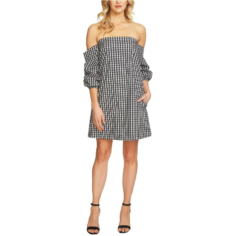 1.State Womens Gingham Cascade Off-Shoulder Dress