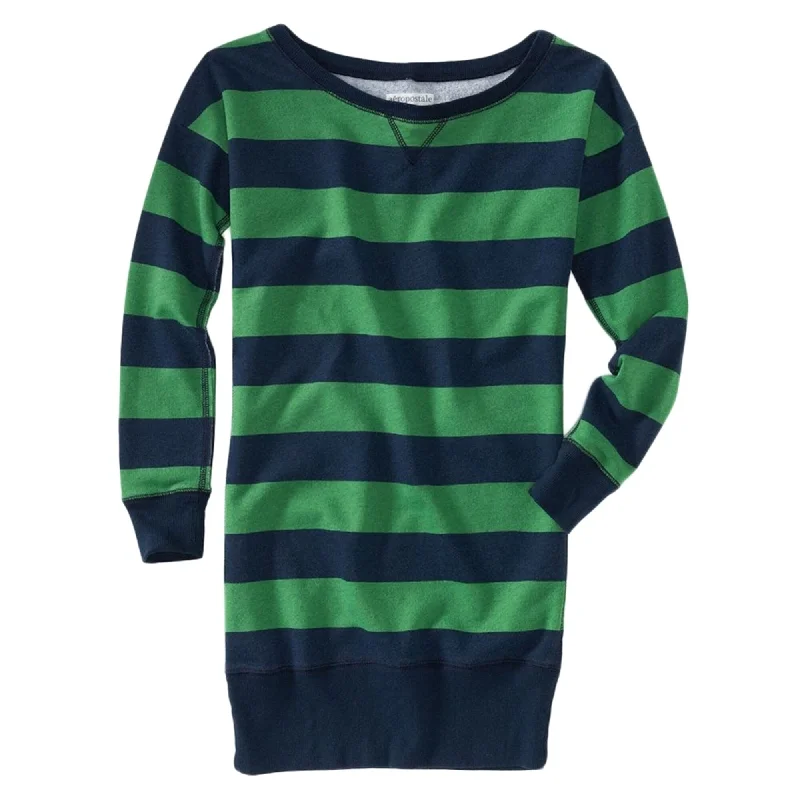 Aeropostale Womens Stripe Fleece Sweater Dress, Blue, Medium