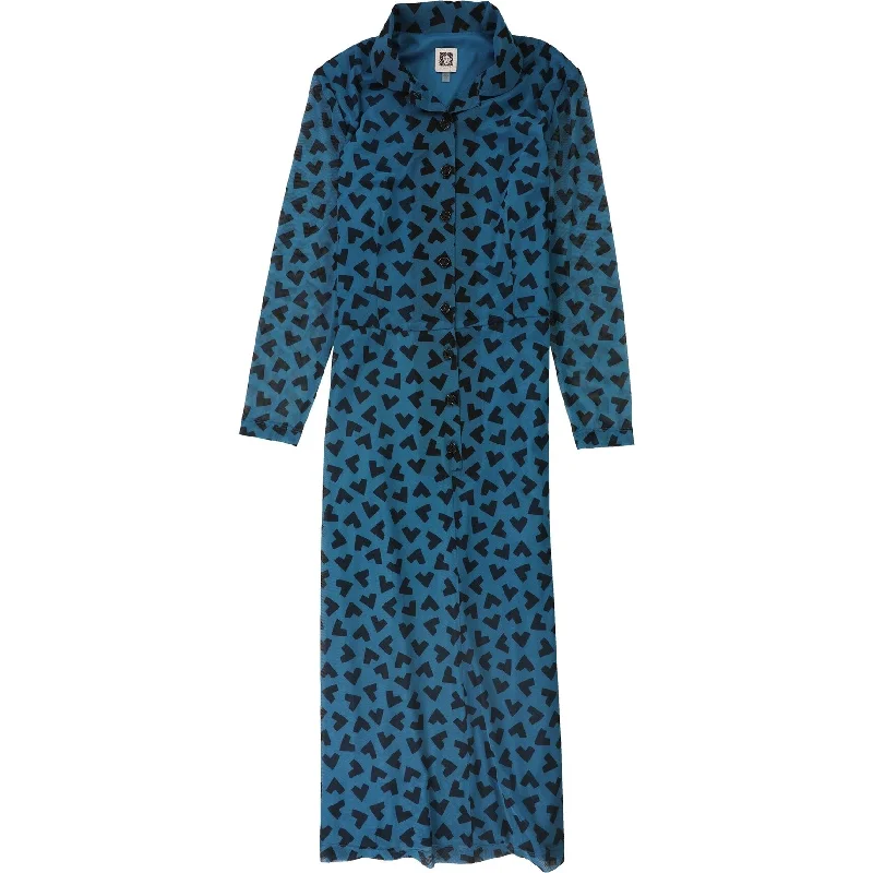 Anne Klein Womens Mesh A-line Shirt Dress, Blue, 10