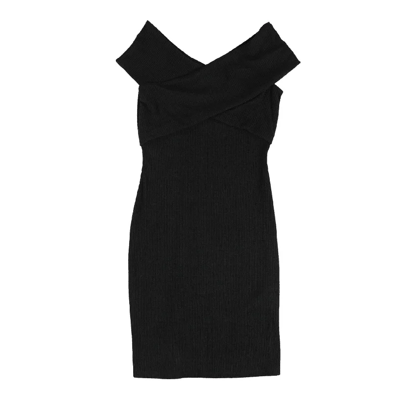 bar III Womens Cross Top Off-Shoulder Dress, Black, X-Small