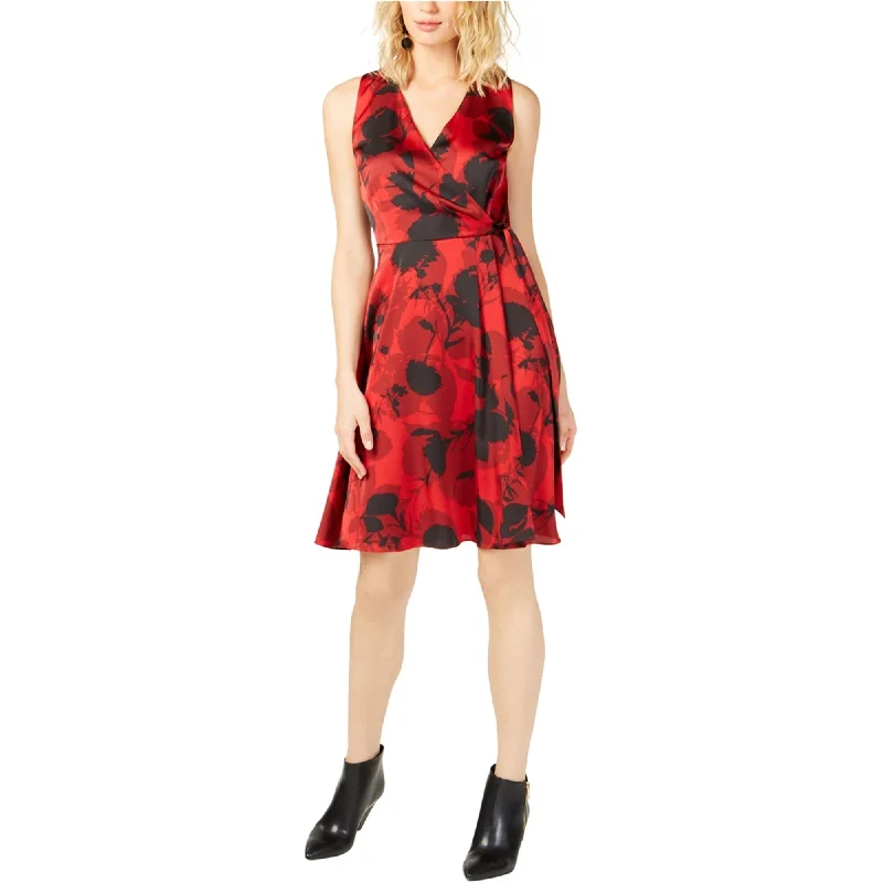 I-N-C Womens Floral Tie-Waist Surplice Dress, Red, 12