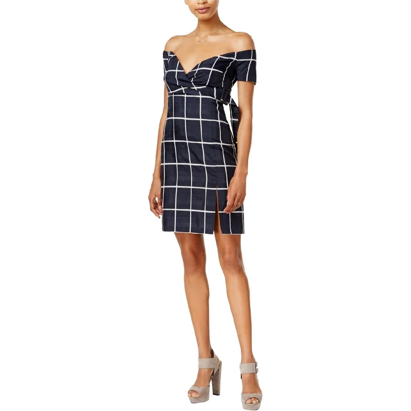 J.O.A. Womens Plaid Off-Shoulder Dress, Blue, Medium