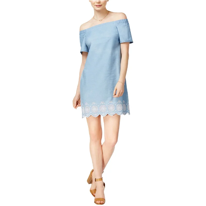 maison Jules Womens Embroidered Shift Dress, Blue, Small