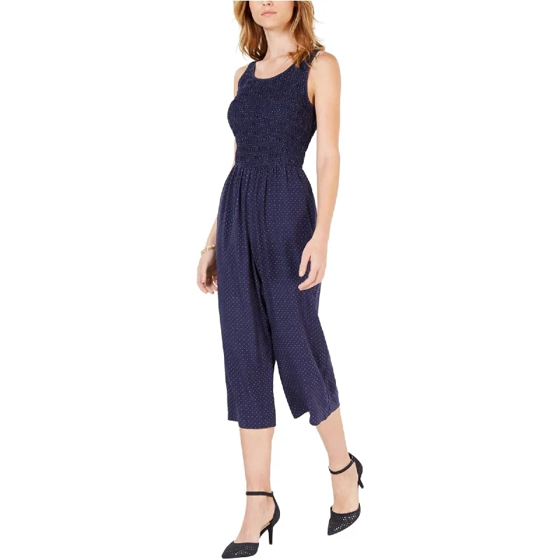 maison Jules Womens Smocked Jumpsuit, Blue, Large