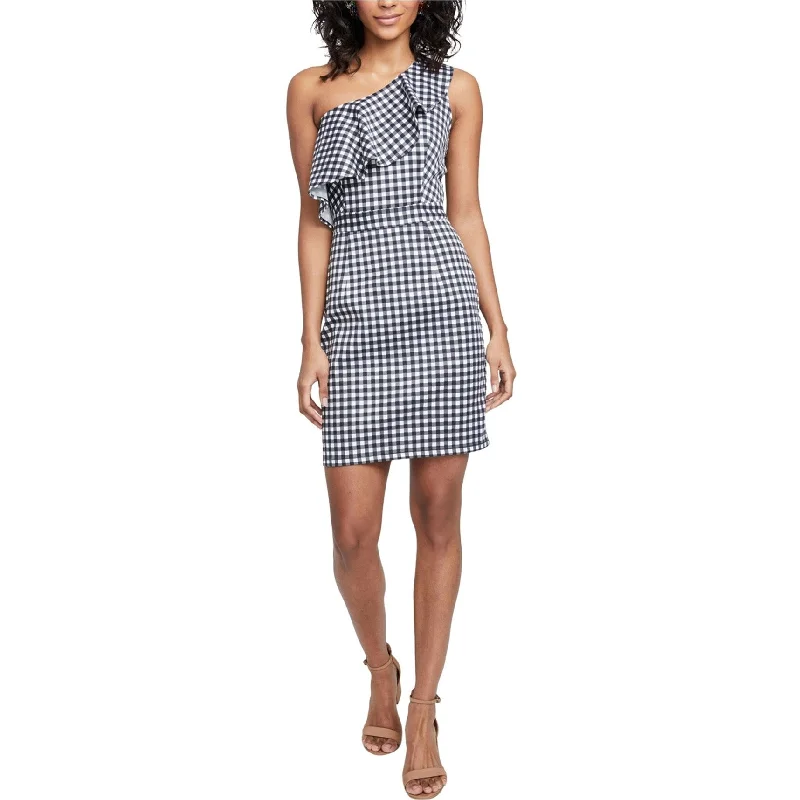 Rachel Roy Womens Gingham Ruffled One Shoulder Dress, Black, X-Large