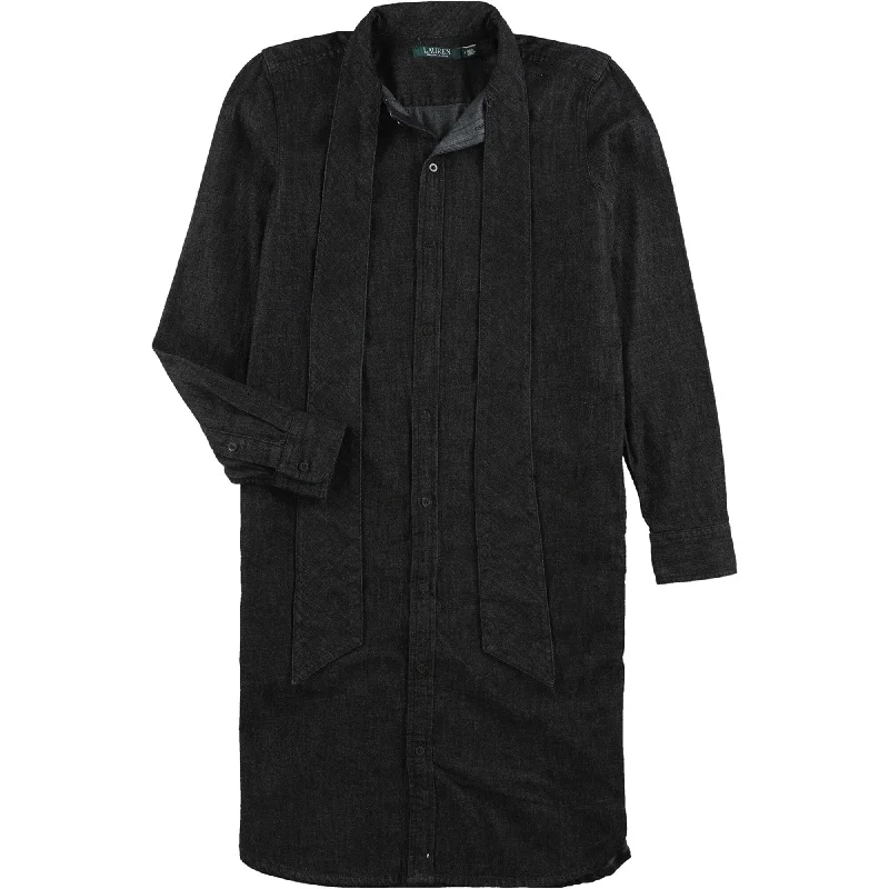 Ralph Lauren Womens Almozino Tie Neck Shirt Dress, Black, 2