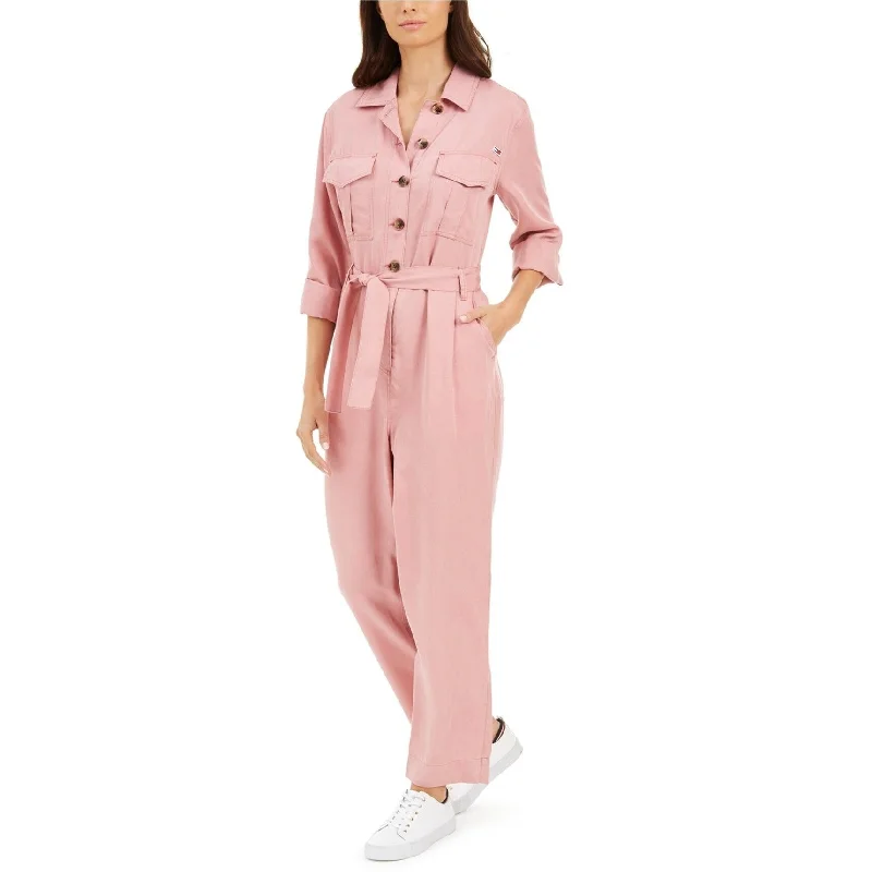 Tommy Hilfiger Womens Utility Jumpsuit, Pink, Small