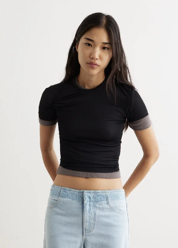 Sheer Overlay Loophole Rib T-Shirt