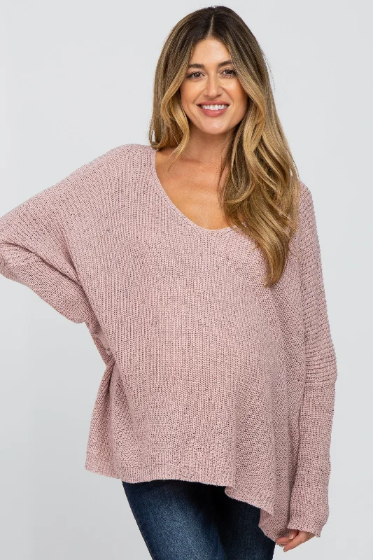 Mauve Speckled Oversized Maternity Sweater