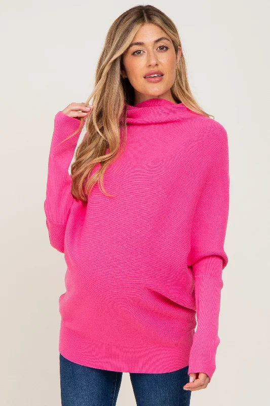 Pink Funnel Neck Dolman Sleeve Maternity Sweater