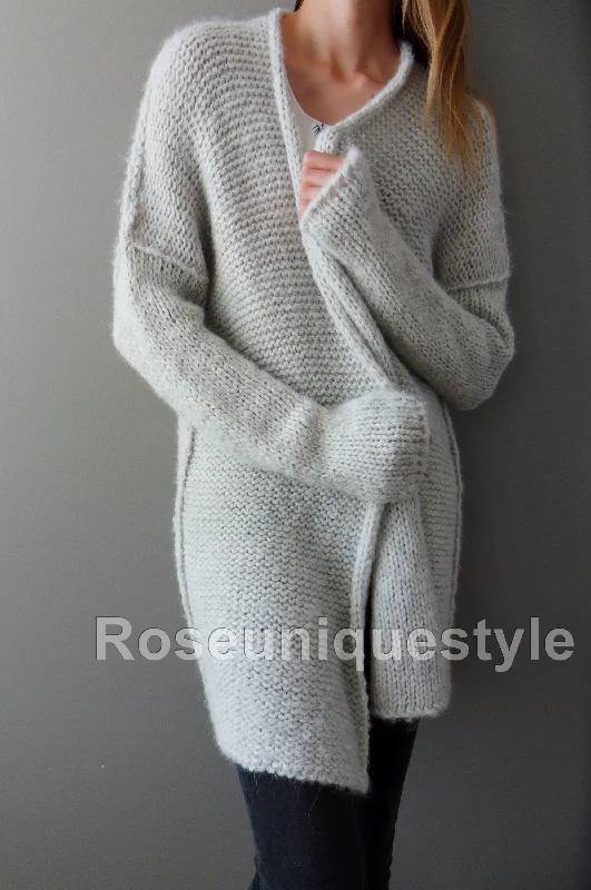 Light grey , long sleeves cardigan.