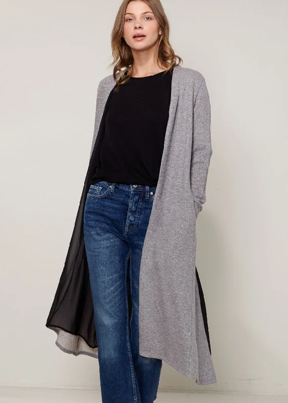 Women's Longline Chiffon Contrast Cardigan