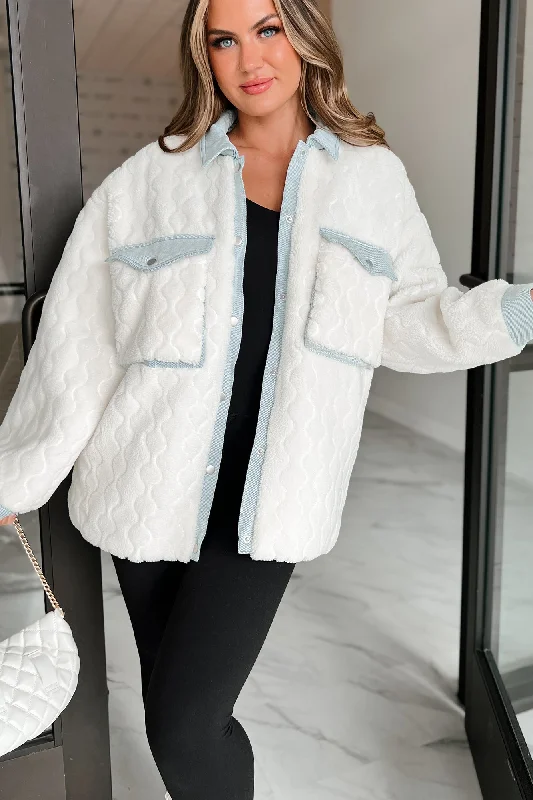 Best Of Both Worlds Fleece Jacket With Denim Contrast (Ivory/Denim)