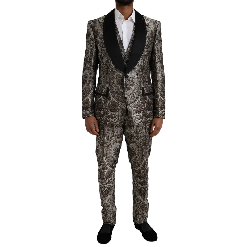 Dolce & Gabbana  Floral Jacquard Formal 3 Piece Men's Suit