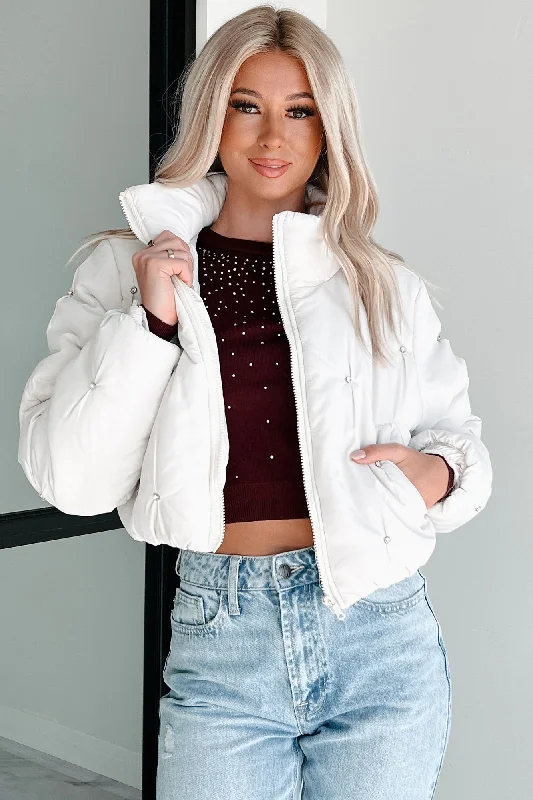 Frosted Femininity Rhinestone Puffer Jacket (Ivory)